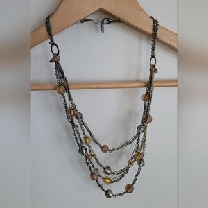 Coldwater Creek multi strand brassy metallic threaded glass bead necklace